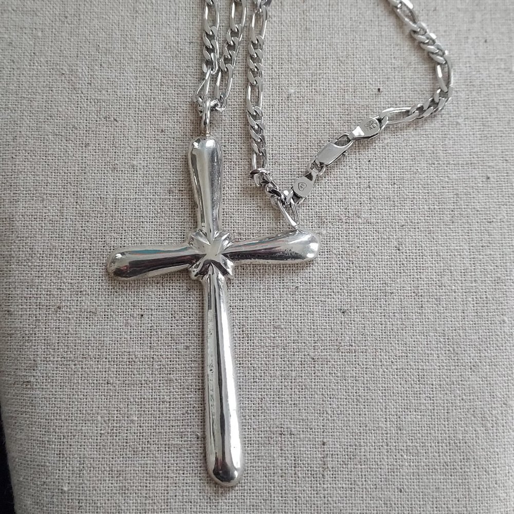 3" Giant Sterling Silver Cross Necklace 18" Italy Chain 1.1oz